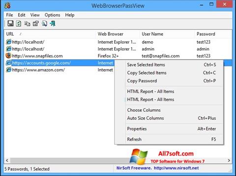 Screenshot WebBrowserPassView für Windows 7