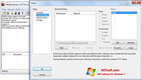 Screenshot FileZilla Server für Windows 7