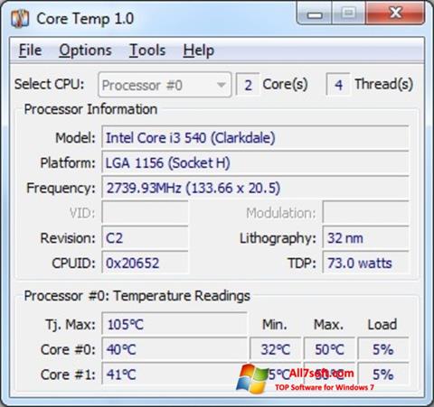 Screenshot Core Temp für Windows 7