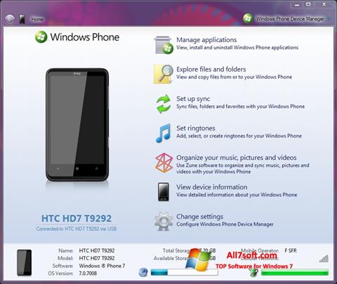 Screenshot Windows Phone Device Manager für Windows 7