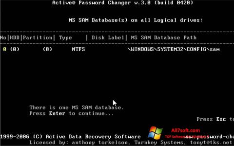 Screenshot Active Password Changer für Windows 7
