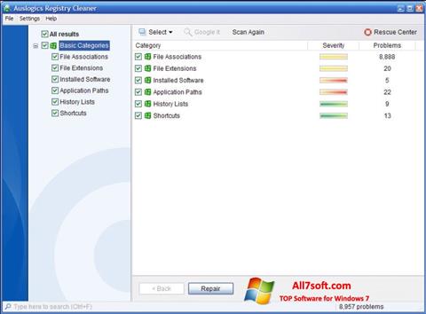 Screenshot Auslogics Registry Cleaner für Windows 7