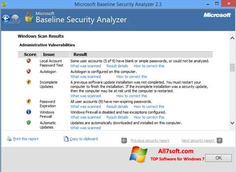 Screenshot Microsoft Baseline Security Analyzer für Windows 7