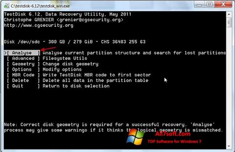 Screenshot TestDisk für Windows 7