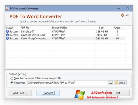 Screenshot PDF to Word Converter für Windows 7