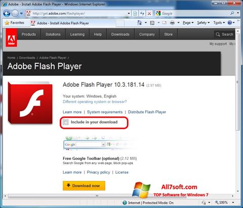 Screenshot Adobe Flash Player für Windows 7