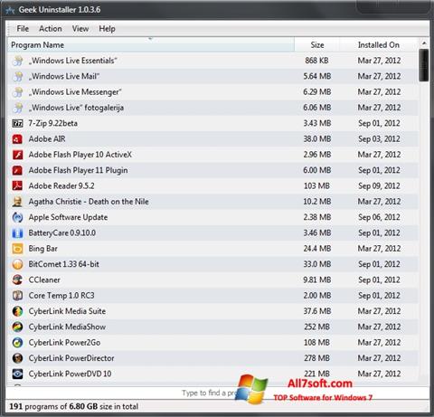 Screenshot Geek Uninstaller für Windows 7