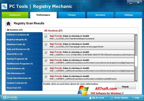 Screenshot Registry Mechanic für Windows 7