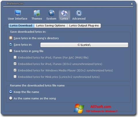 Screenshot Minilyrics für Windows 7