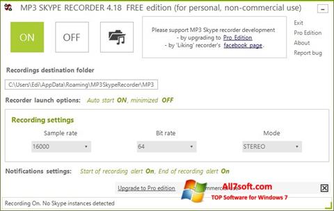 Screenshot MP3 Skype Recorder für Windows 7