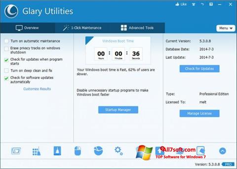 Screenshot Glary Utilities Pro für Windows 7