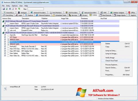 Screenshot AutoRuns für Windows 7