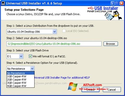 Screenshot Universal USB Installer für Windows 7