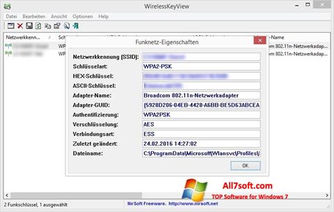 Screenshot WirelessKeyView für Windows 7