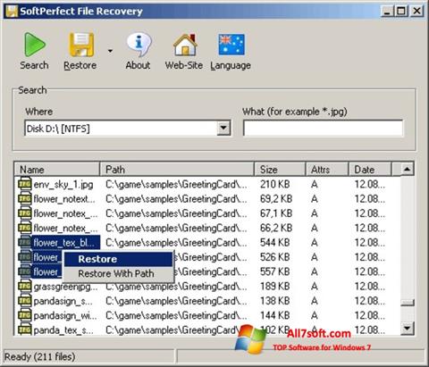Screenshot SoftPerfect File Recovery für Windows 7
