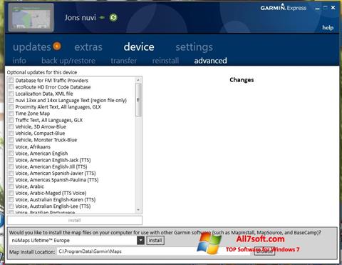 Screenshot Garmin Express für Windows 7