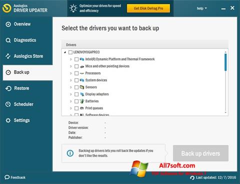 Screenshot Auslogics Driver Updater für Windows 7