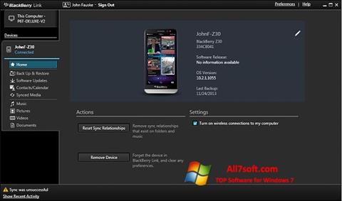 Screenshot BlackBerry Link für Windows 7